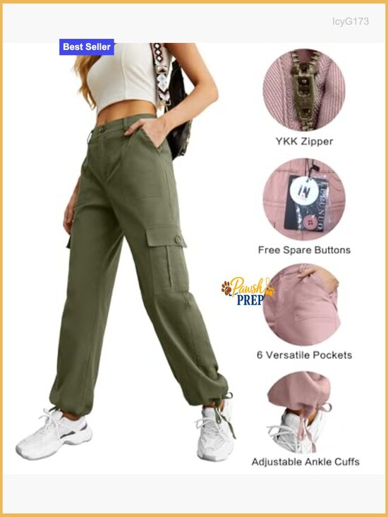 High Waisted Cargo Pants with 6 Pockets Stretchy Wide Leg Travel Streetwear - Picture 3 of 7